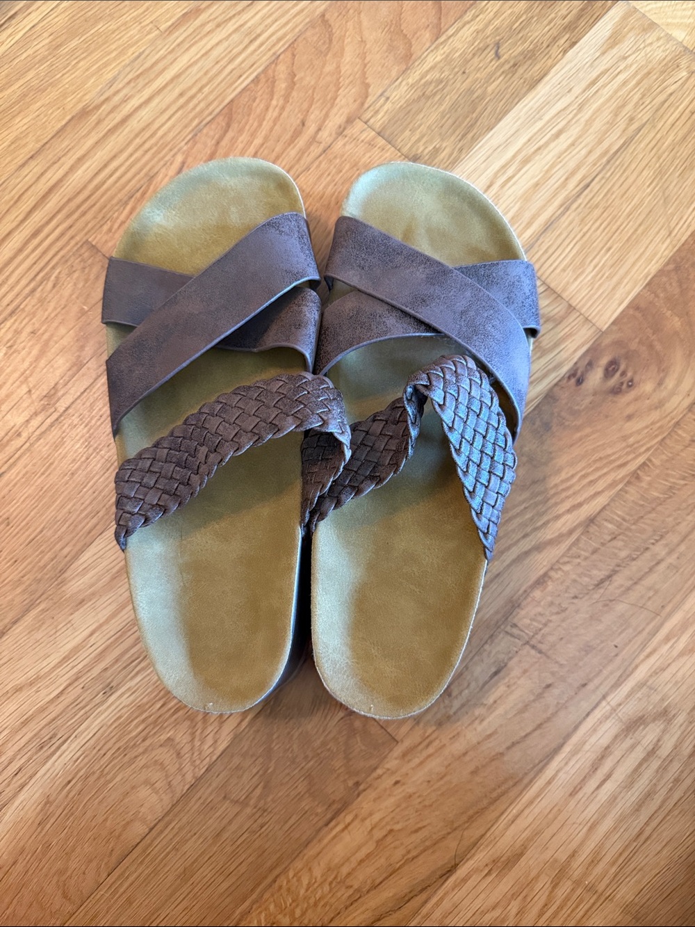 Women's Brown Braided Crisscross Slide Sandals